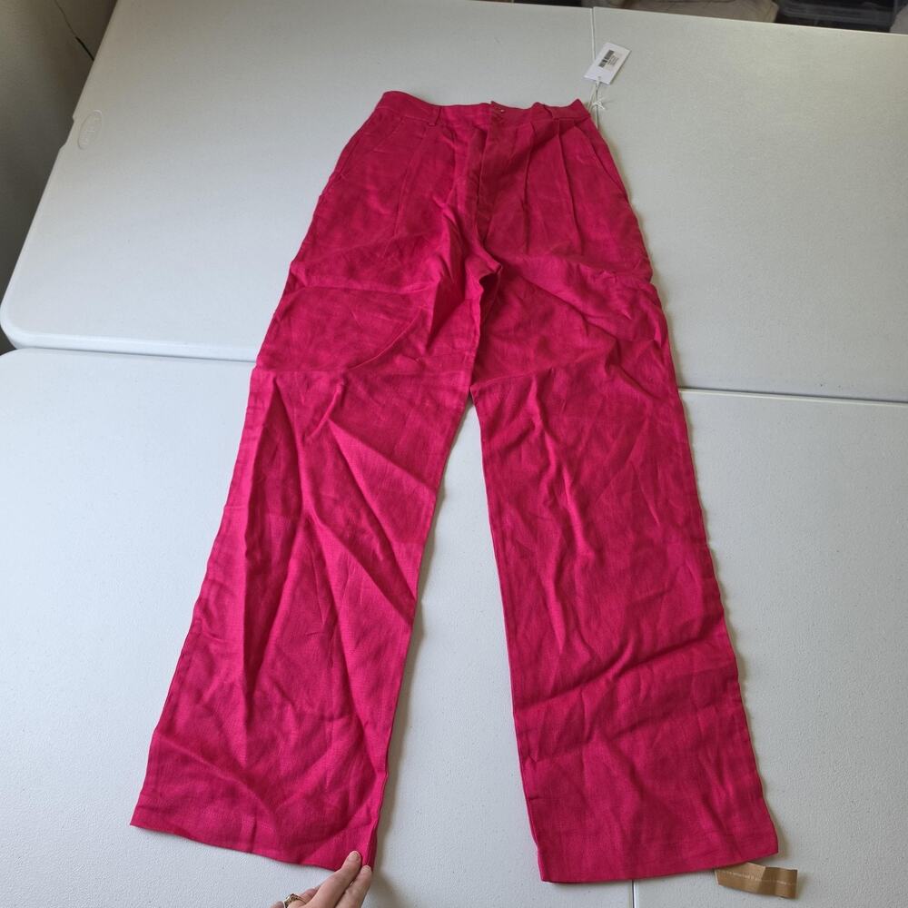 Reformation Pants Womens 0 Pink Linen Wide Leg Pleated Vesta Dress Trousers